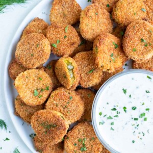 Fried pickles are served for a gluten free appetizer.