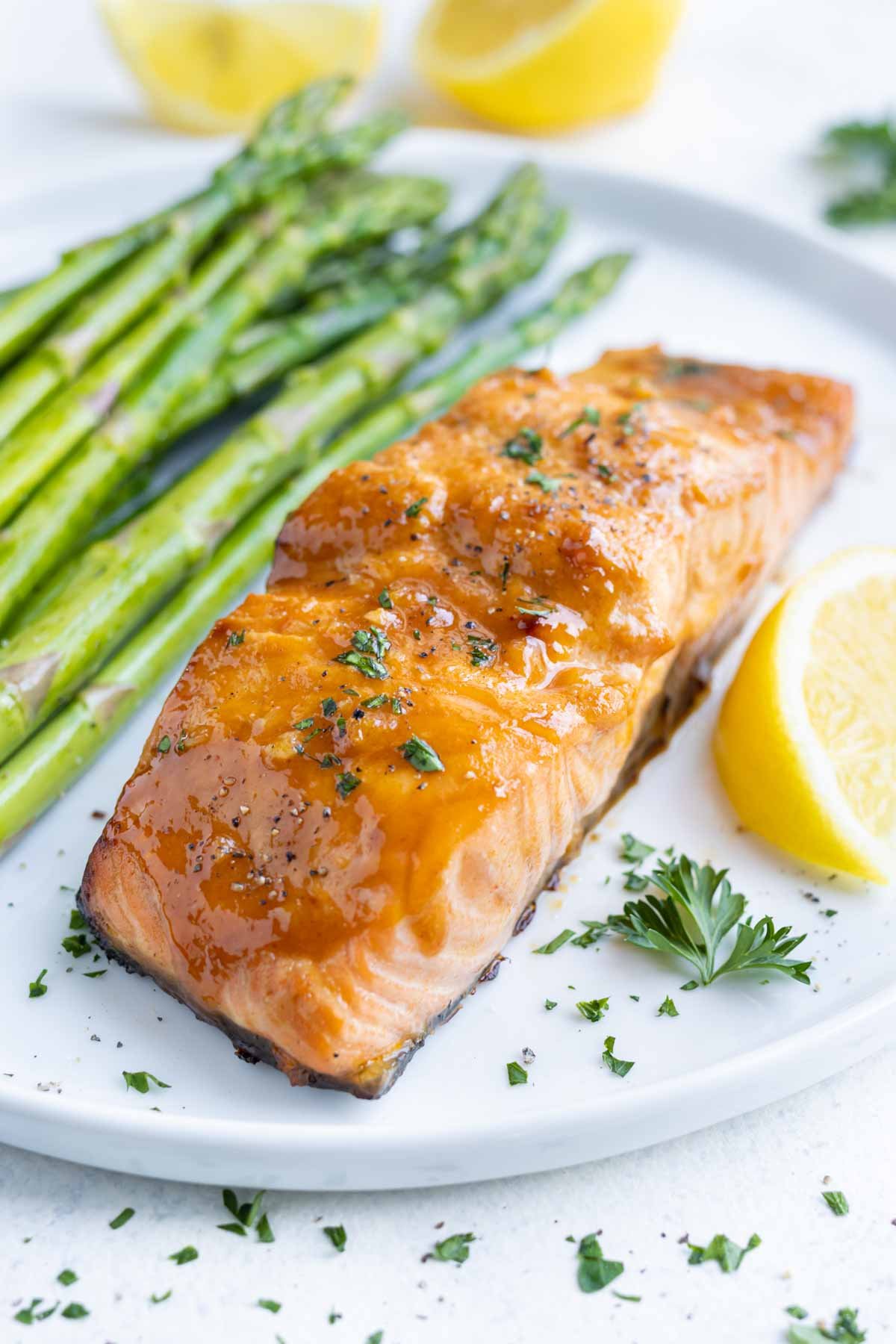 Air Fryer Salmon is plated after cooking in the air fryer.