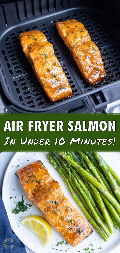 Healthy air fryer salmon is served for a spring dinner meal.