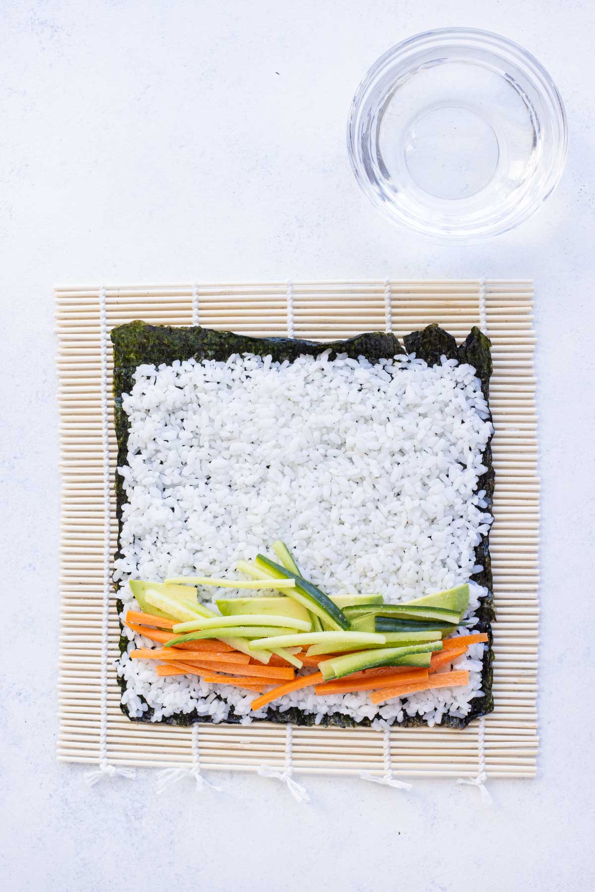 Julienne vegetables are set on one side.