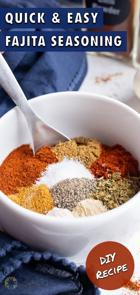 A spoon is used to mix all the seasonings together for Fajita Spice mix.