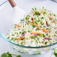 All the ingredients are combined for this Fish Taco Slaw recipe.
