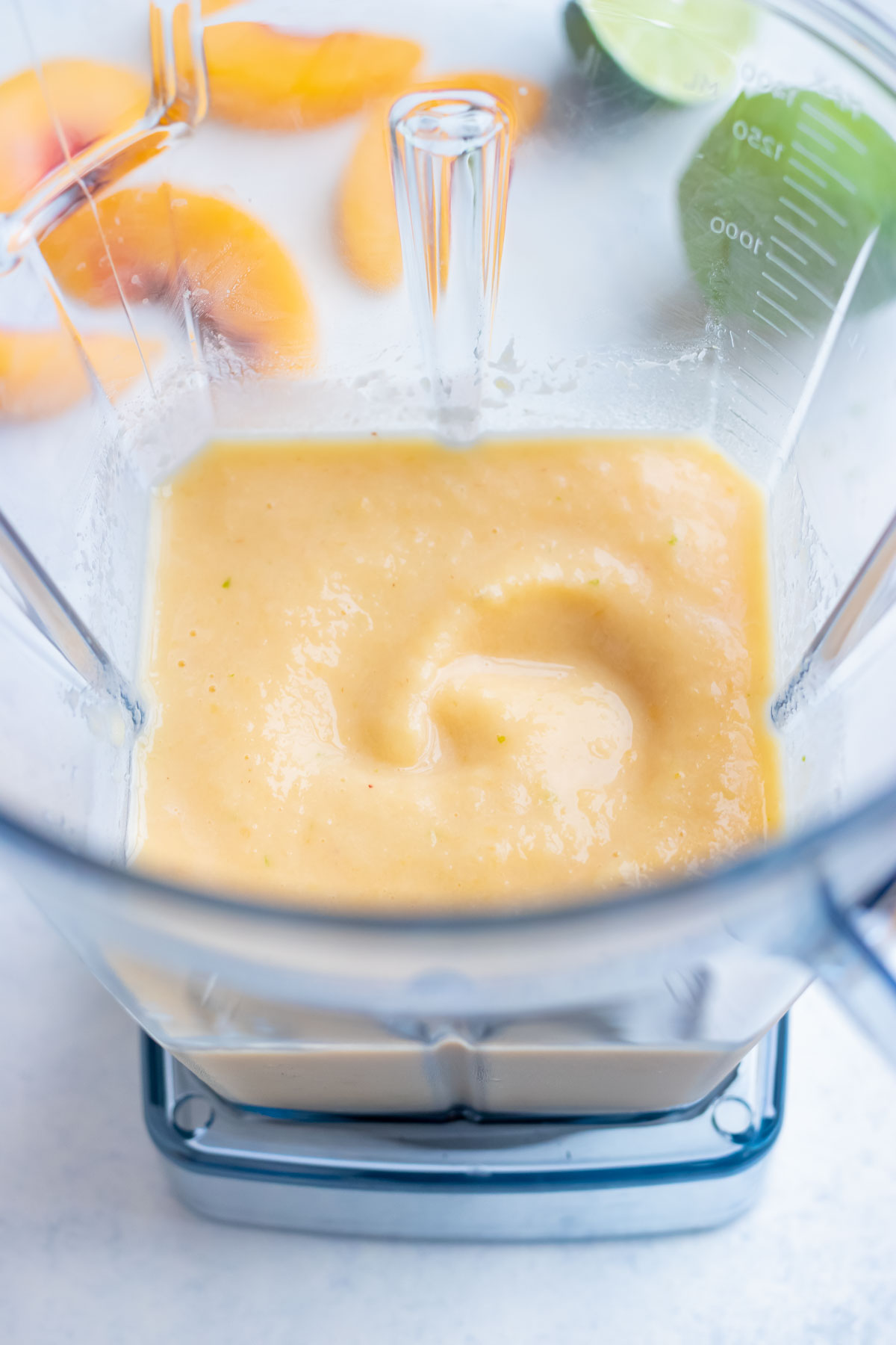All the ingredients are mixed in a blender until smooth.
