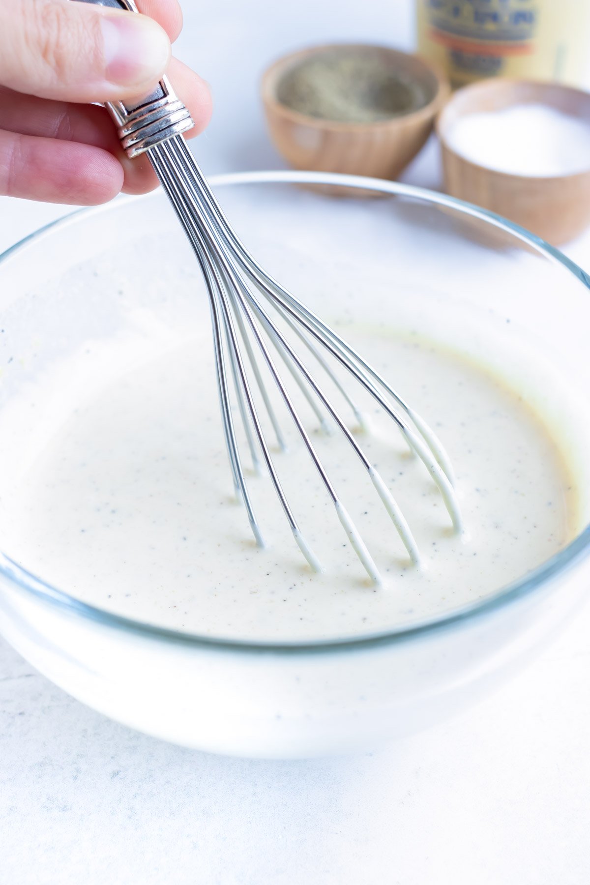 Thoroughly mixed dressing for Southern Coleslaw.