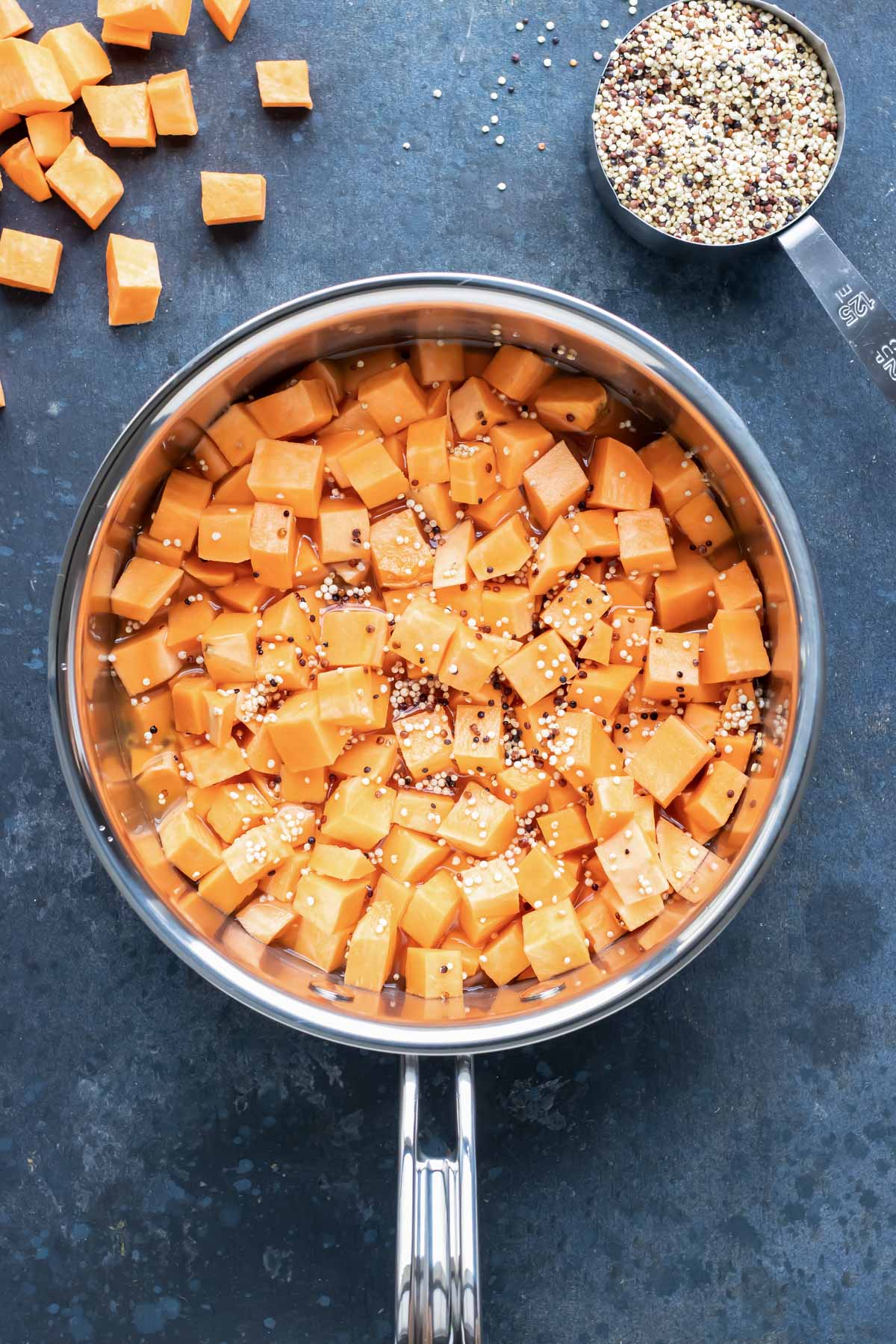 Sweet potatoes that have been cooked with quinoa.