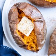 Air fried baked sweet potato is a healthy vegetable side dish.
