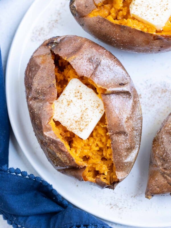 Air fried baked sweet potato is a healthy vegetable side dish.