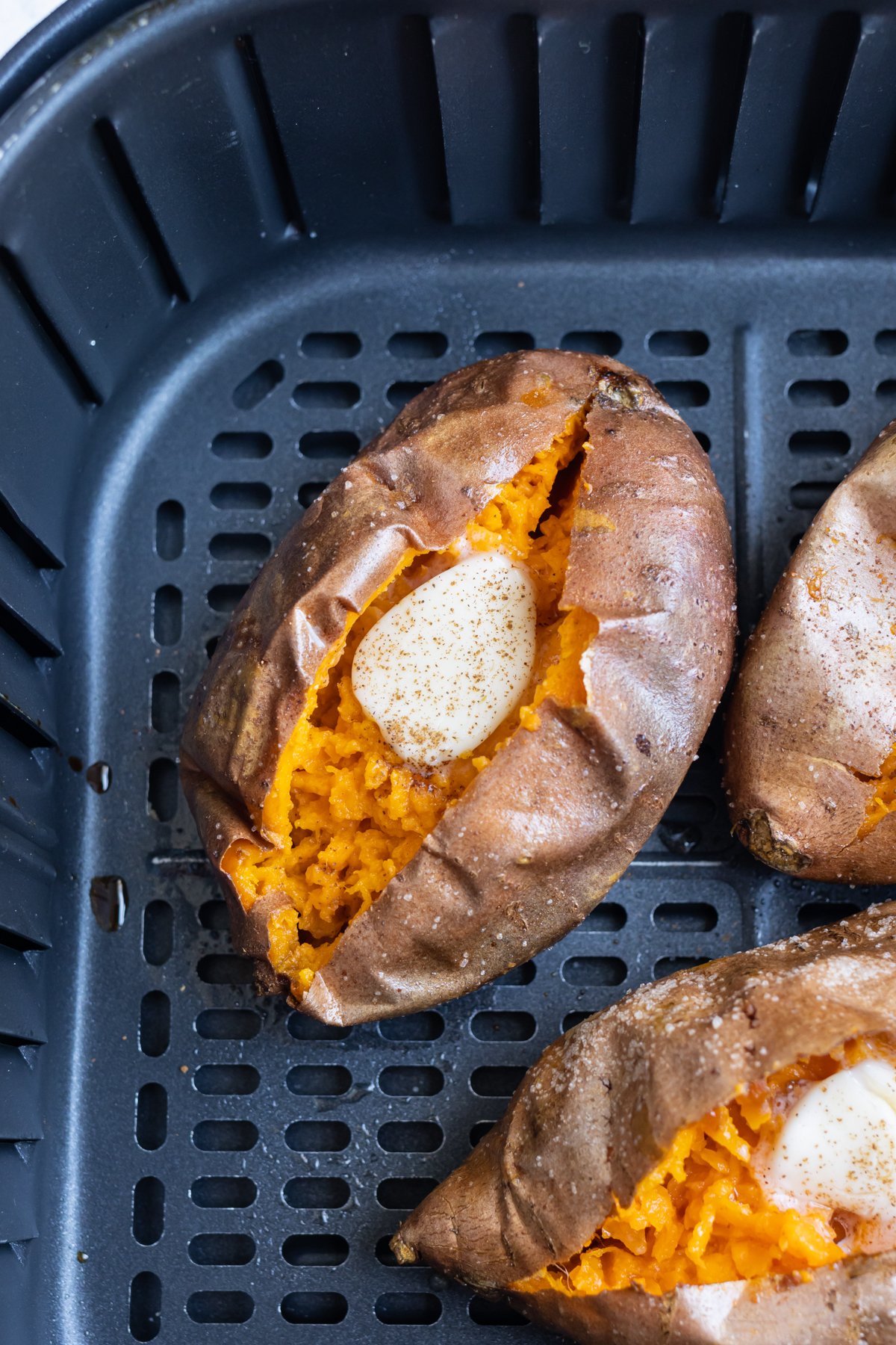 Healthy and easy air fried baked sweet potatoes.