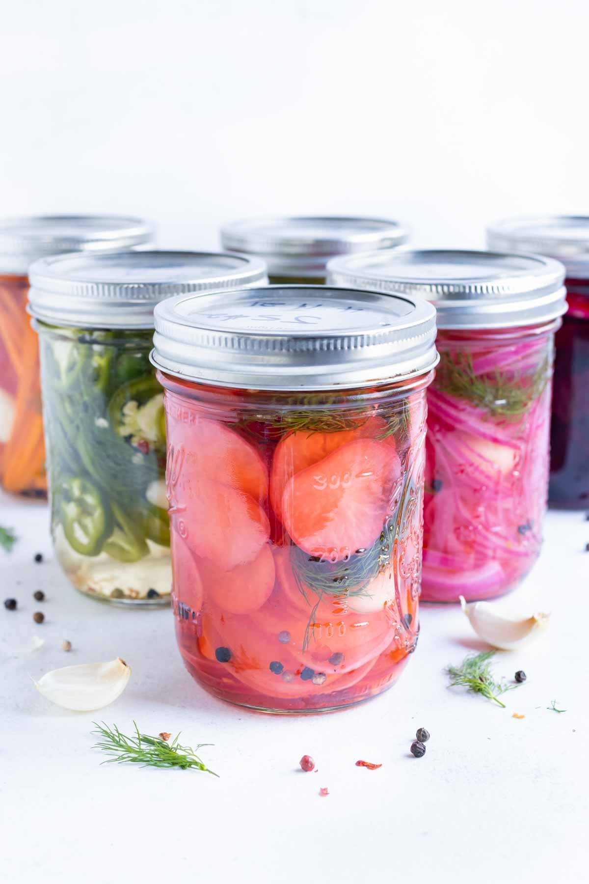 A collection of pickled vegetables.