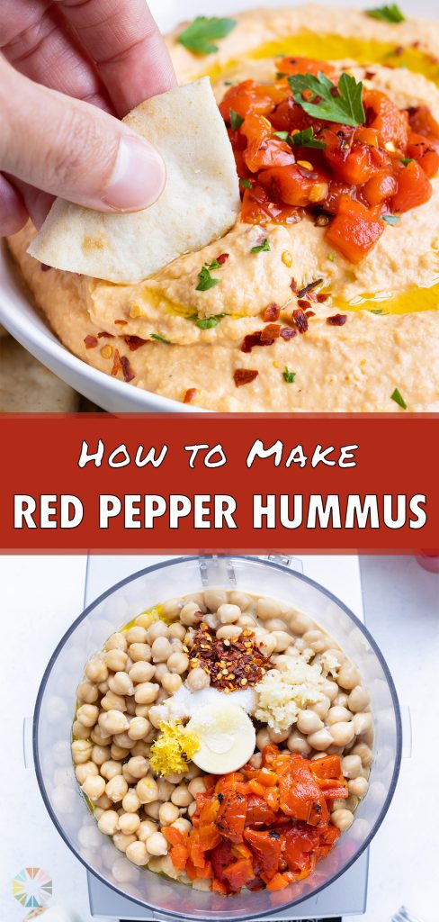 Enjoy roasted red pepper hummus with pita bread.