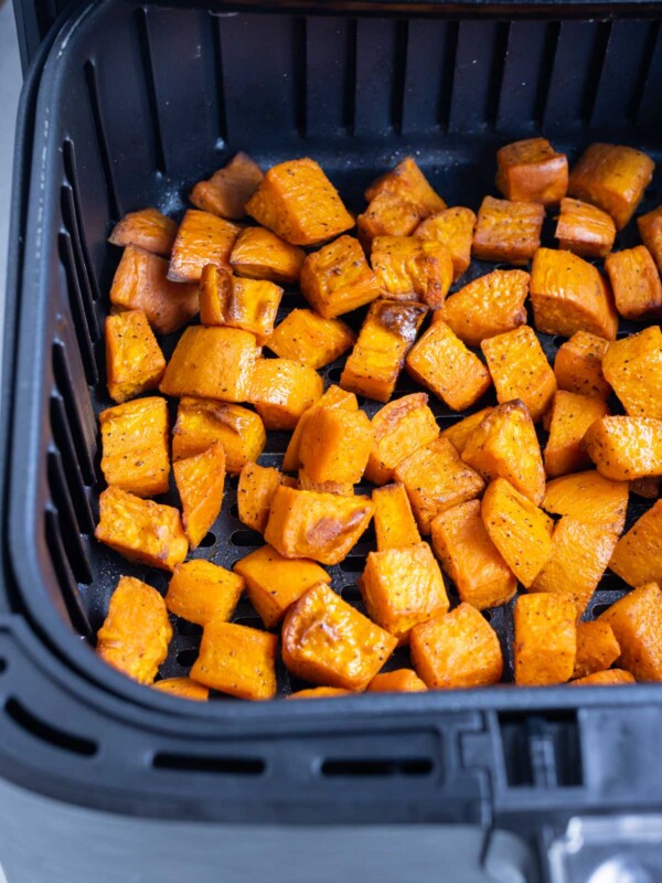 Quick and easy seasoned sweet potatoes cooked in the air fryer.