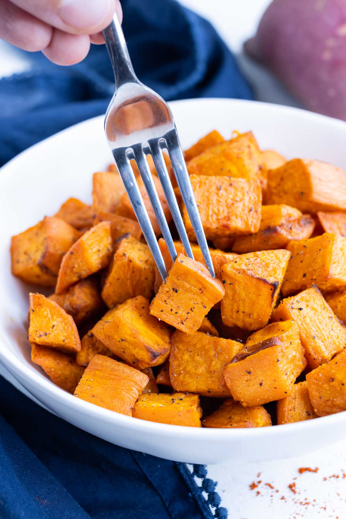 Enjoy air fryer sweet potatoes with dinner.