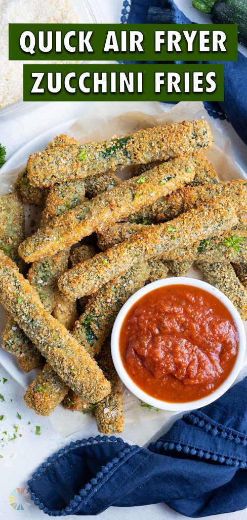 Healthy and kid-friendly air fryer zucchini fries.
