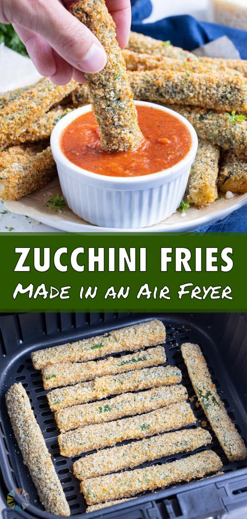 Healthy and crispy air fryer zucchini fries.