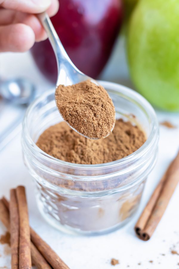 Once all spices are combined, use this homemade spice blend in your baked goods.