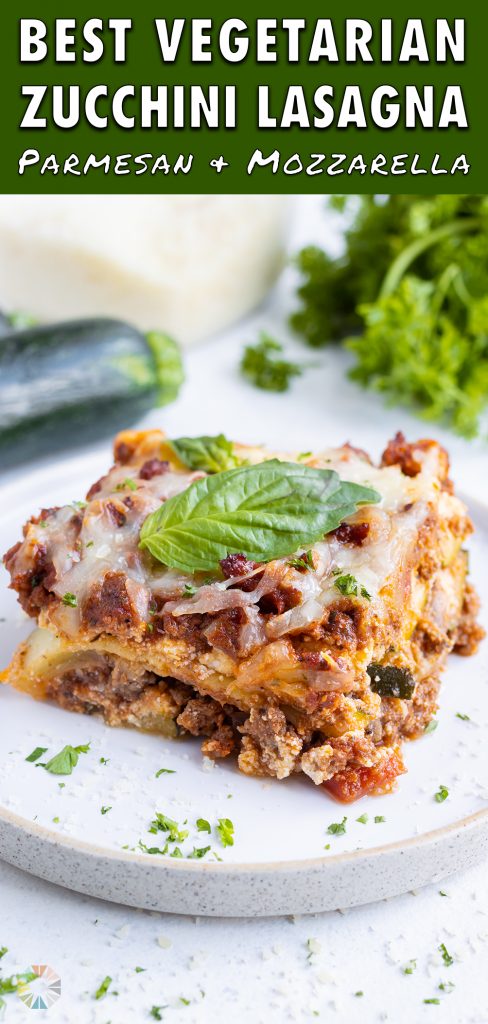 You can see healthy layers of zucchini, meat sauce, and cheese.