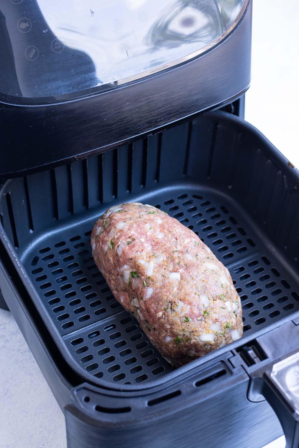 Meatloaf is cooked in half the time in the air fryer.