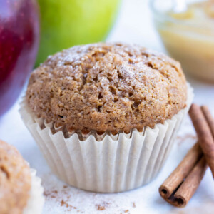 Cinnamon and spice flavor these applesauce muffins in this quick and easy recipe.