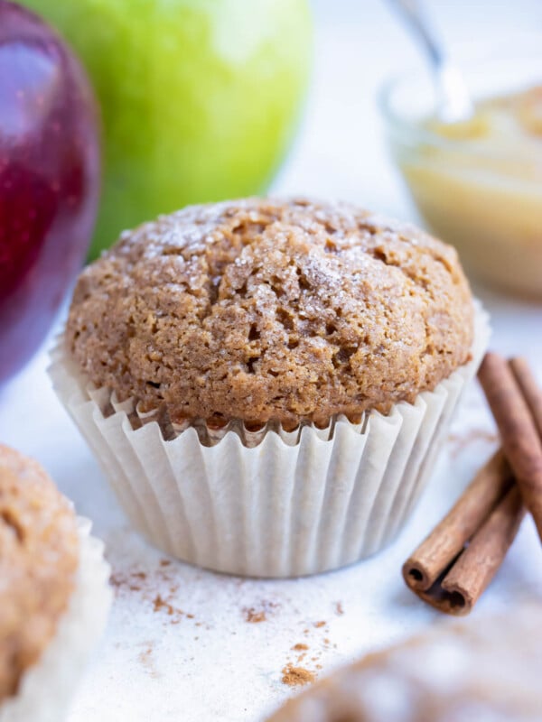 Cinnamon and spice flavor these applesauce muffins in this quick and easy recipe.