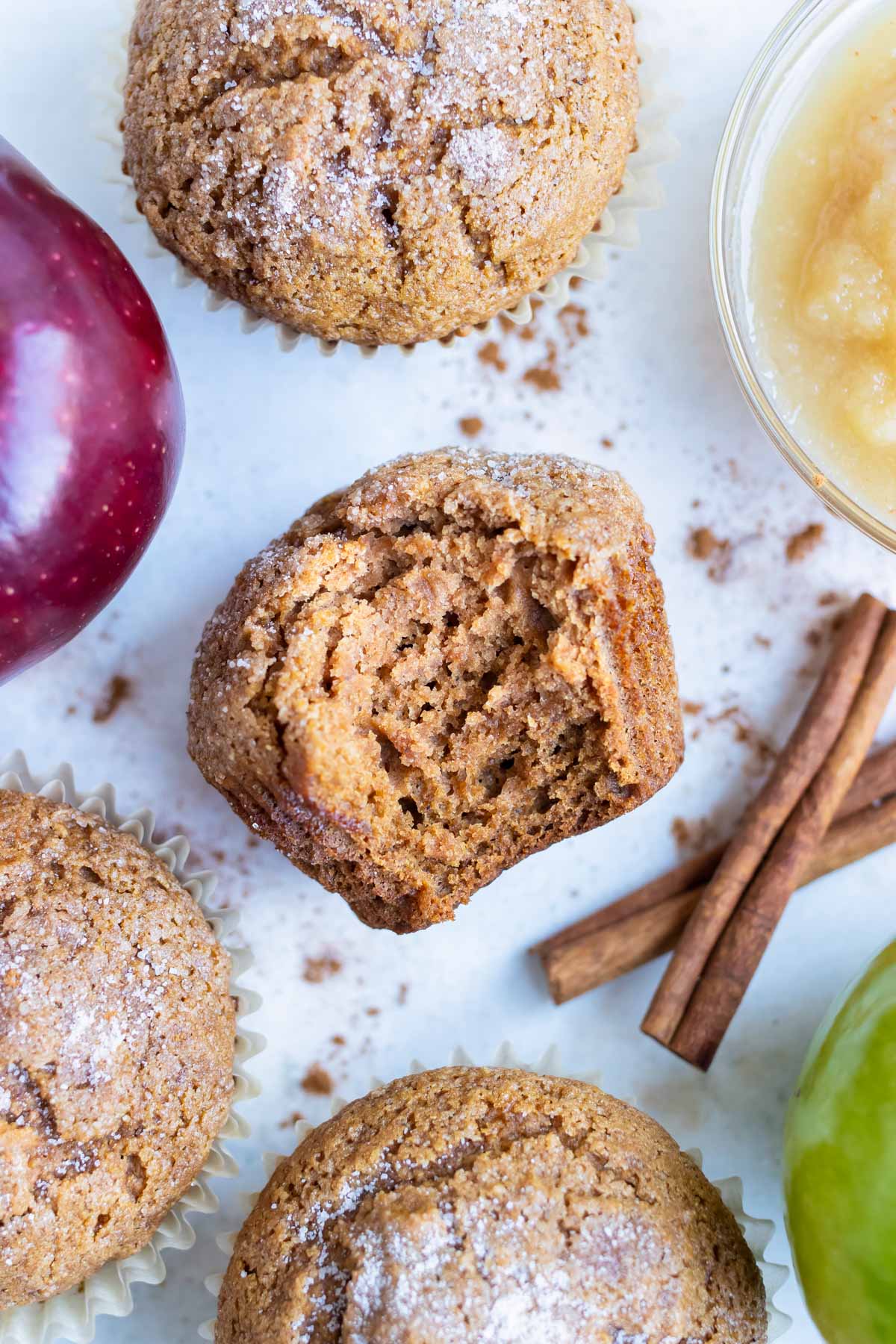 Healthy applesauce muffins have a soft and fluffy texture.