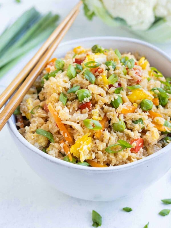 Healthy and easy cauliflower fried rice is a one-pan meal.