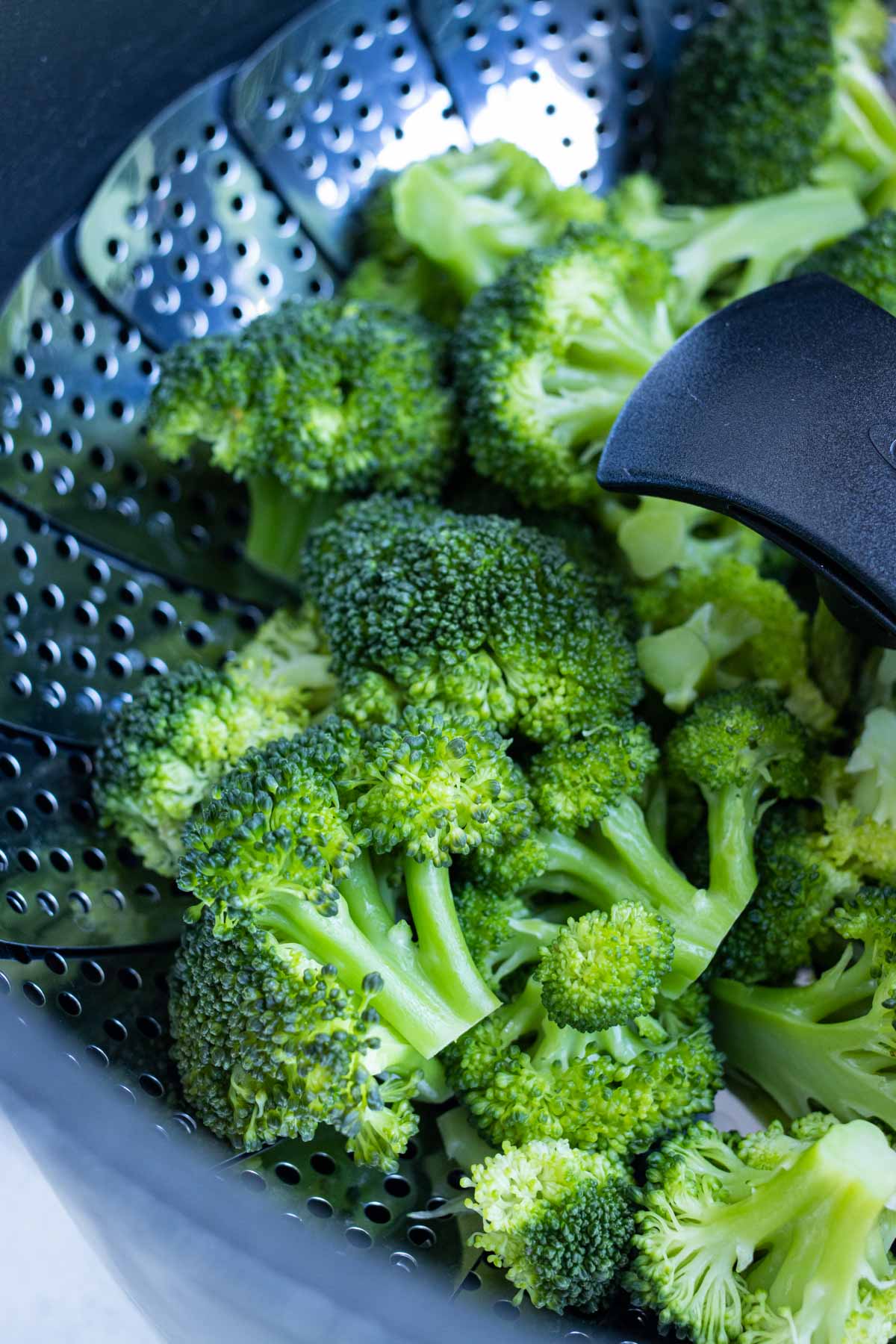 Broccoli turns bright green when steamed.