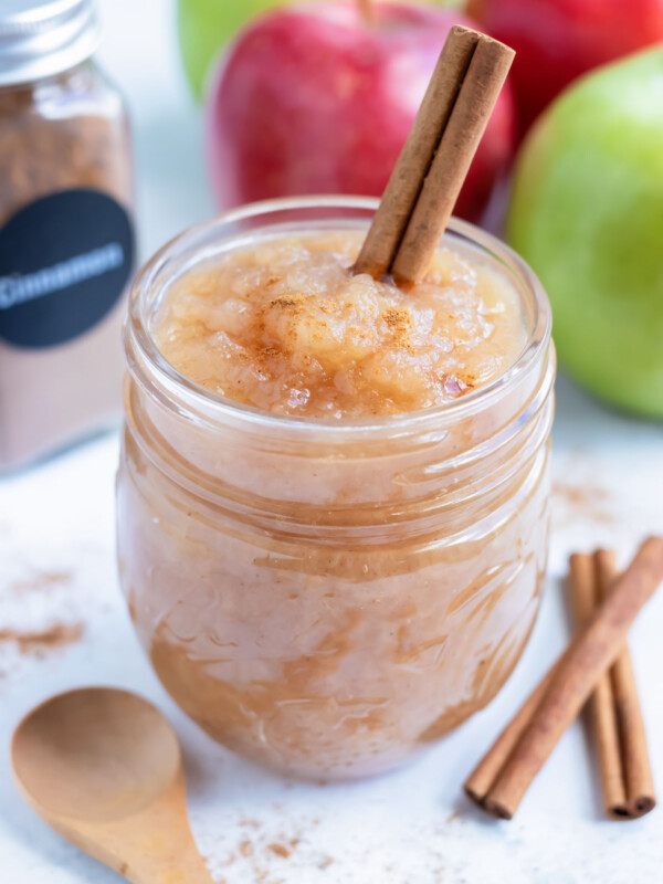 Cinnamon is added to this homemade applesauce recipe for flavor and to bring out the sweetness in the apples.