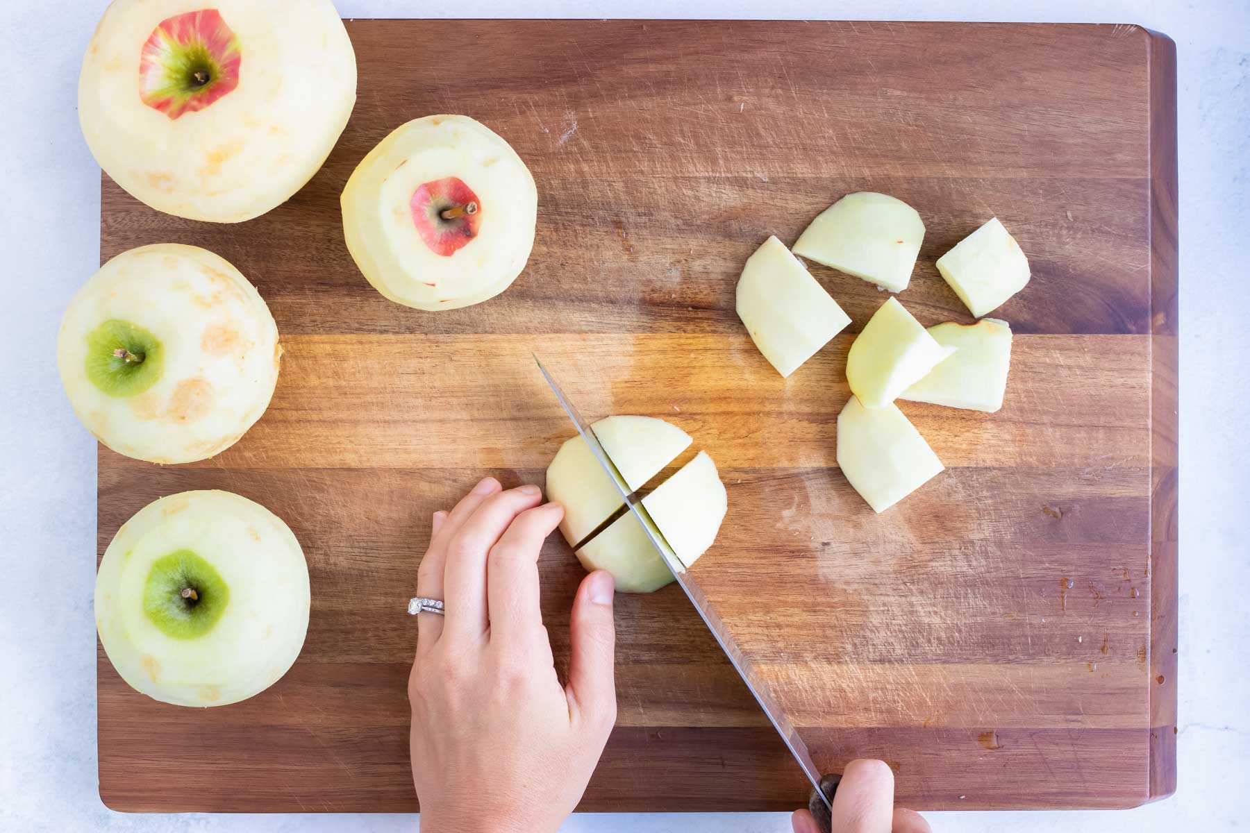 Cut the apple around the core to create large chunks for this quick and easy recipe.