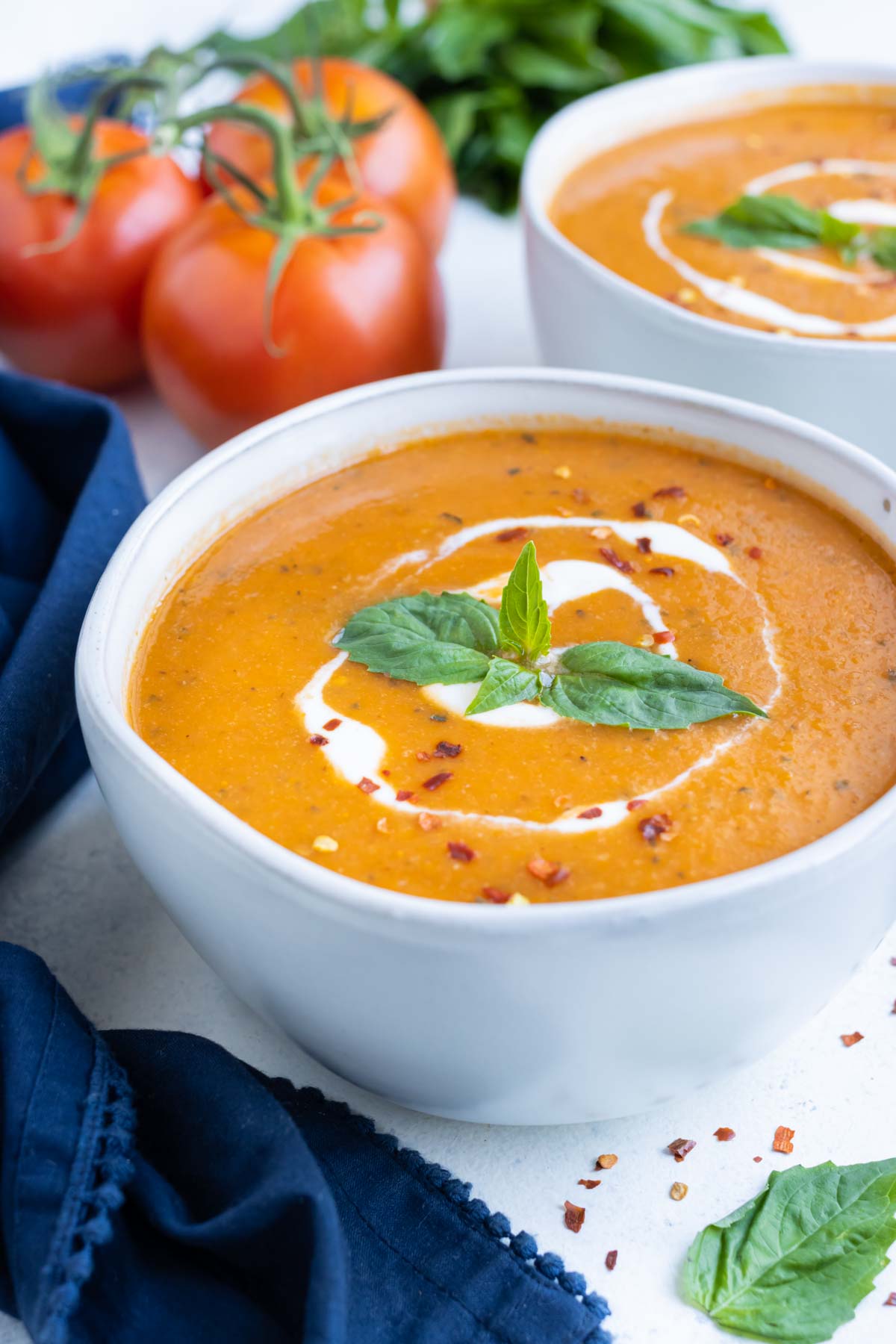 Top this bisque with cream and basil.