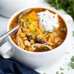 Chicken taco soup is an easy and flavorful weeknight dinner.