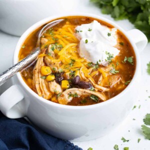 Chicken taco soup is an easy and flavorful weeknight dinner.