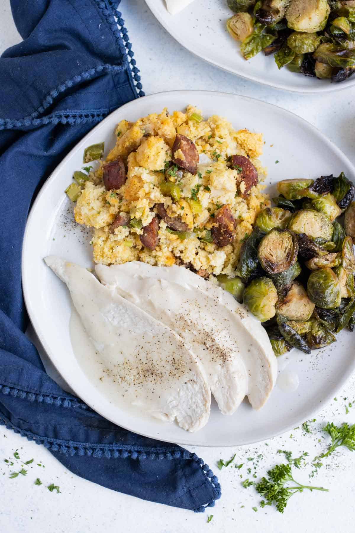 You can serve cornbread dressing with turkey at Thanksgiving.