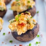 Crab stuffed mushrooms are baked until top is golden brown.