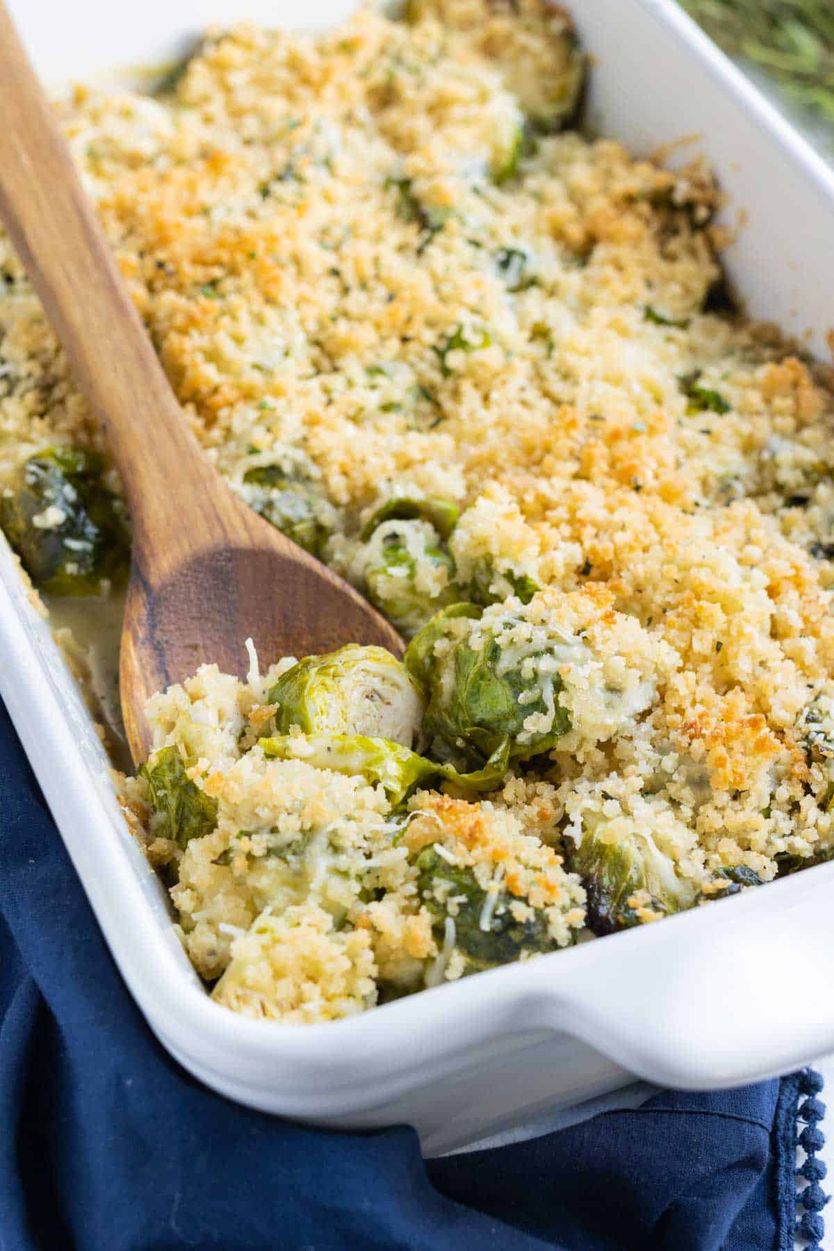 Brussels Sprouts au Gratin is a healthy, holiday side dish.