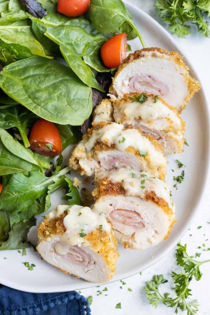 Healthy and creamy chicken cordon bleu is a delicious main dish.