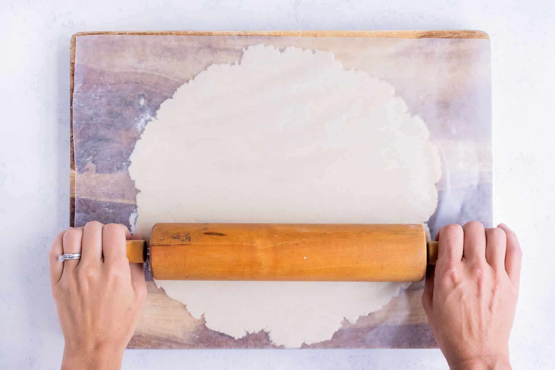 Wax paper placed over the pie crust.