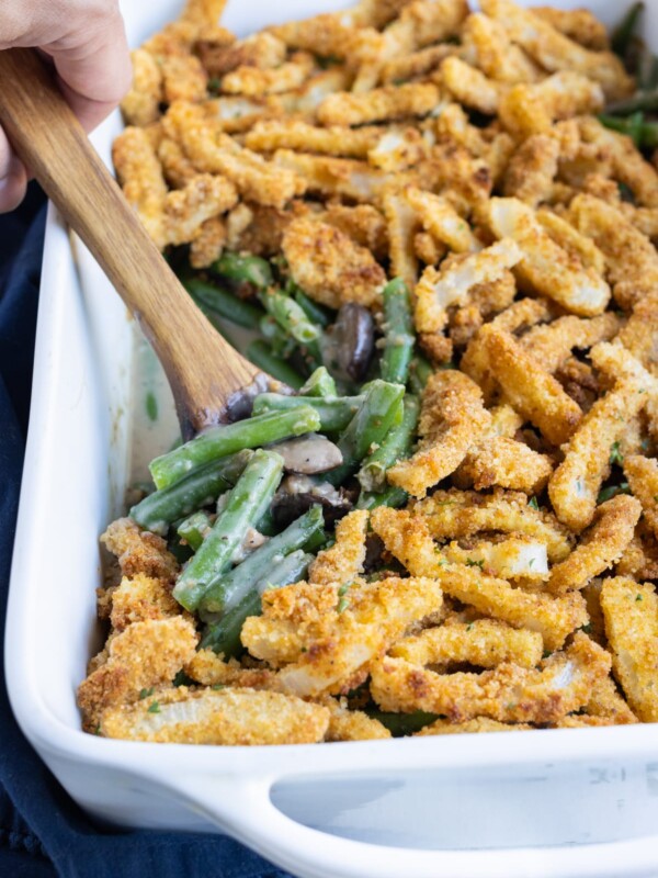 Healthy and easy dairy-free green bean casserole.