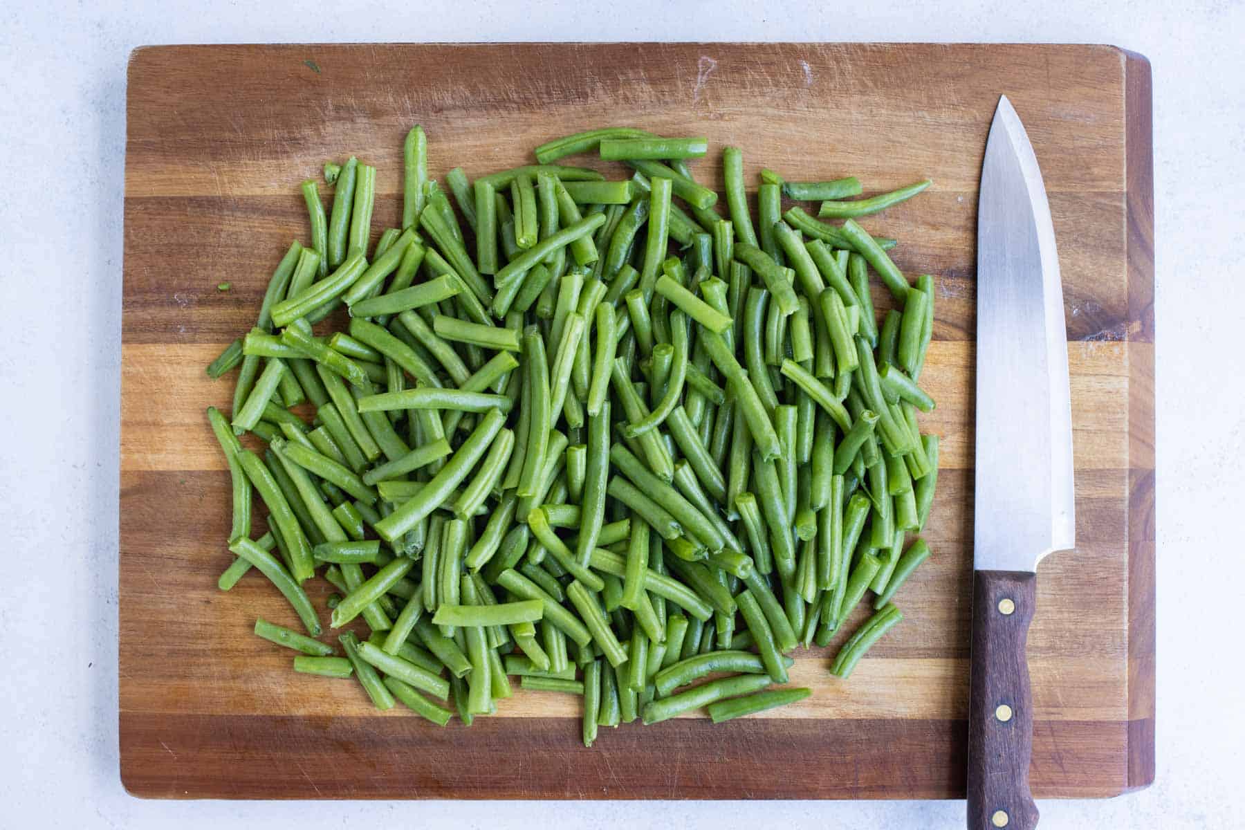 Trimmed and cut green beans are ready for the casserole.