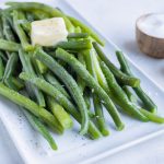 Blanched green beans are served for a healthy side dish.