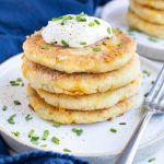 Pancakes made with mashed potatoes are savory and flavorful.