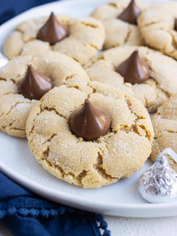 Peanut butter cookies have a delicious kiss on top.