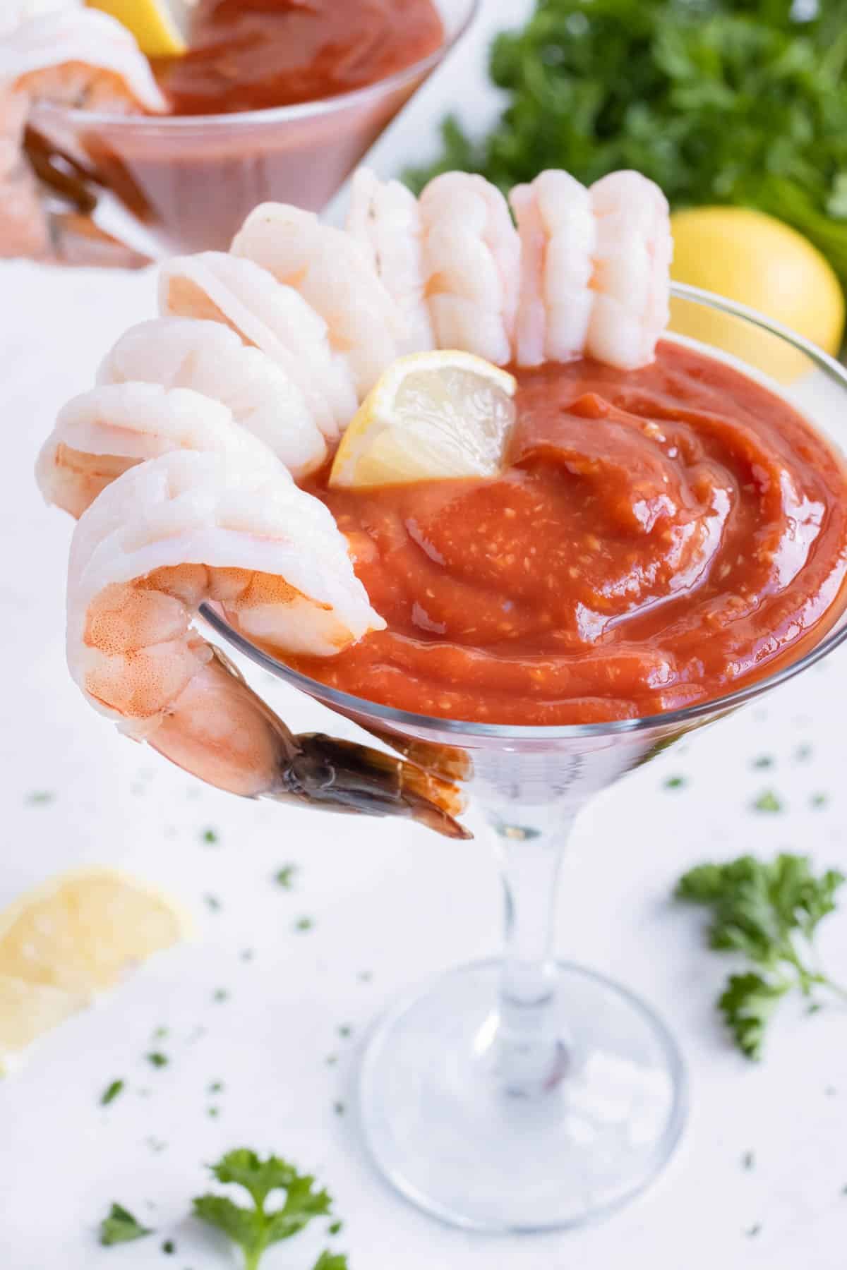 Shrimp Is served with a homemade cocktail sauce.