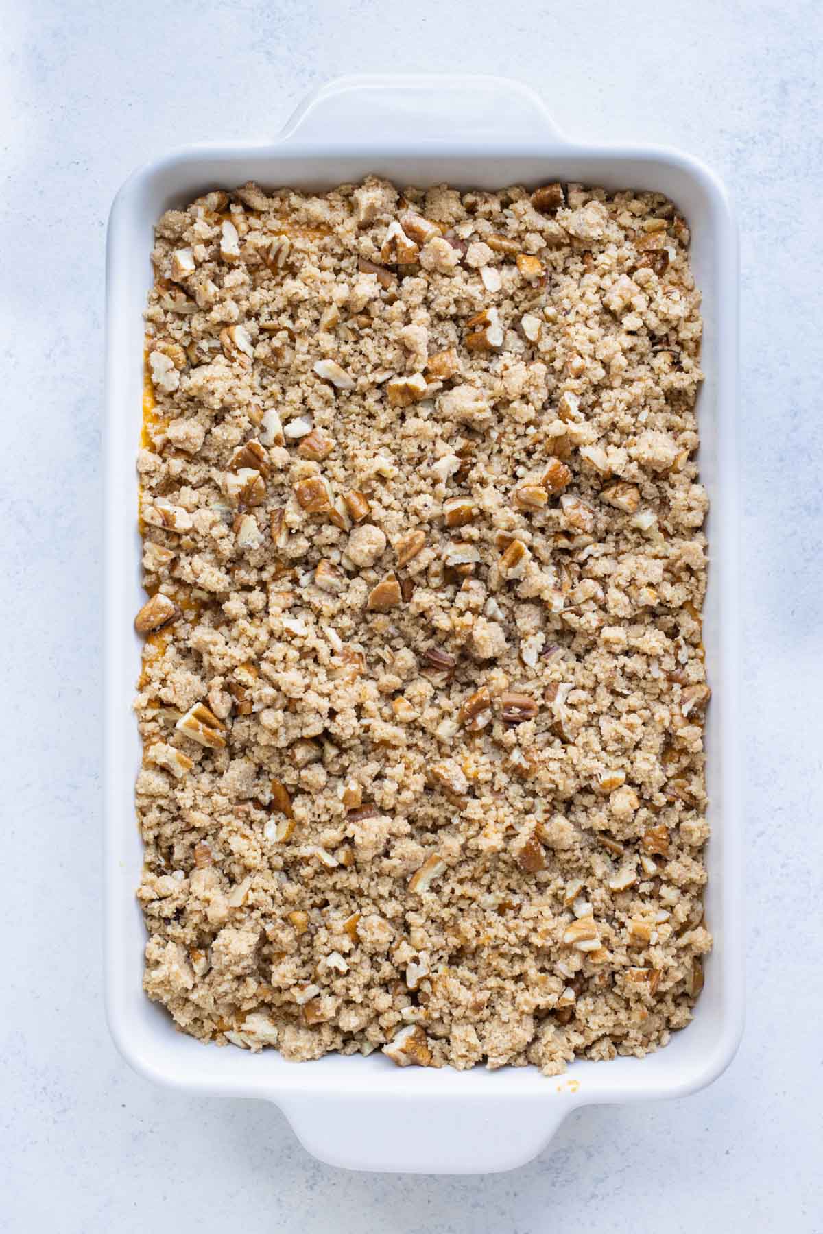 Sweet potato filling is topped with a pecan crumble.