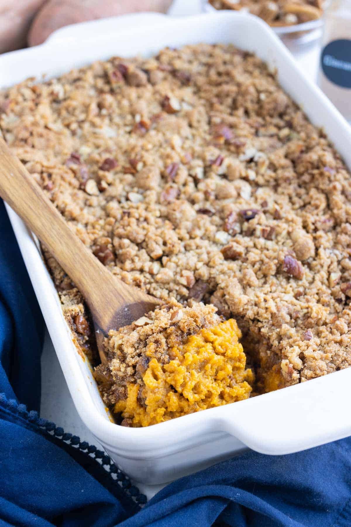 Healthy and easy sweet potato casserole is the perfect fall side.