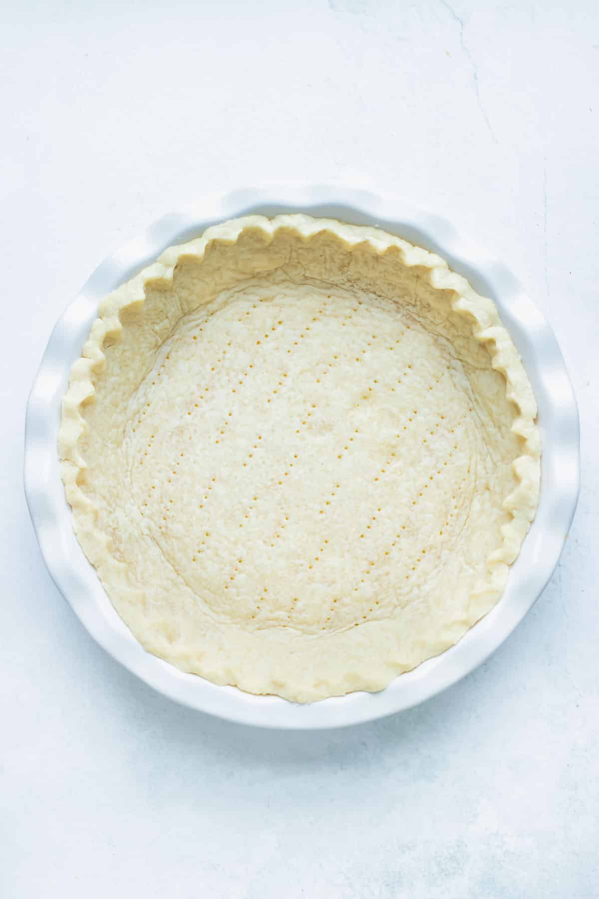 Homemade gluten-free pie crust is ready for the filling.