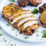 Sliced chicken thighs from the air fryer are quick and easy.