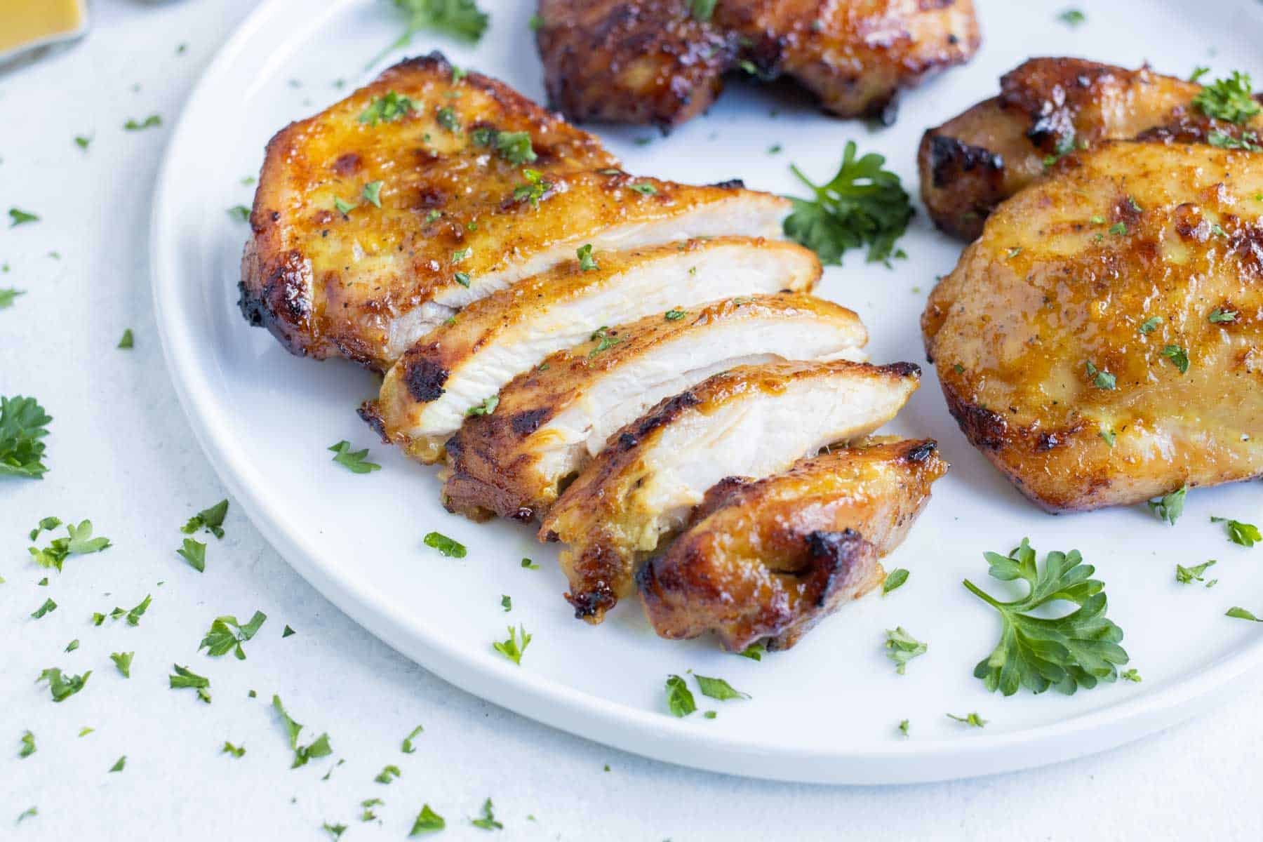 Sliced chicken thighs from the air fryer are quick and easy.