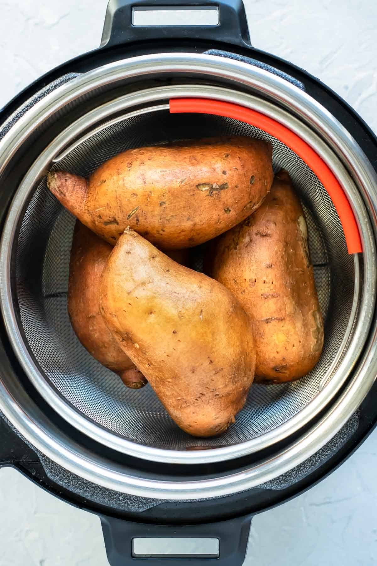 Sweet Potato in Instant Pot with steamer basket.