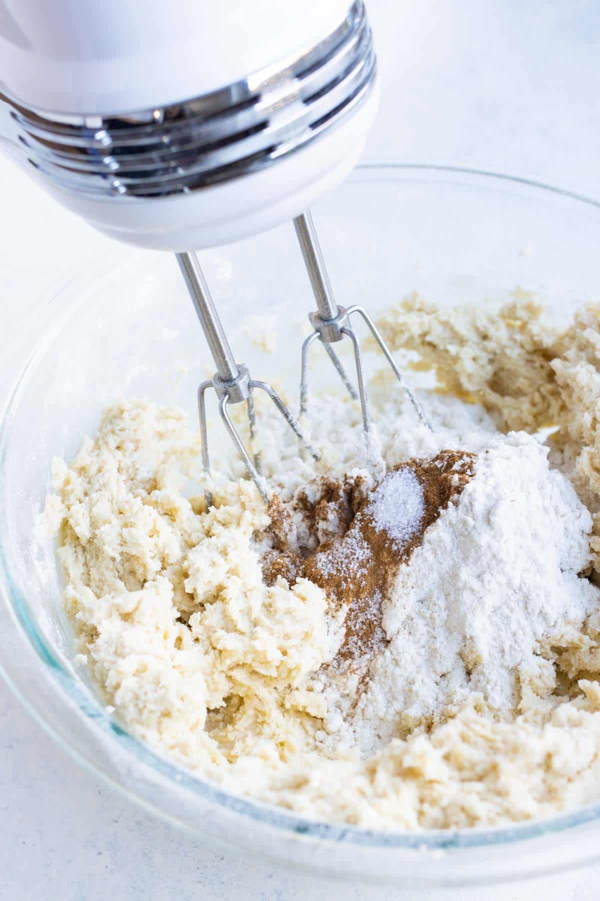 Flour is added to the sugar mixture.