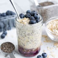 A serving of gluten-free overnight oats with yogurt for a healthy breakfast.